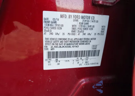 2014 Lincoln Mkx z USA, uszkodzony, nr VIN 2LMDJ8JKXEBL10143